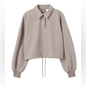 MANGO-Crop Polo Sweatshirt-Women's Size: Med-Color: Light/Pastel Brown-NEW!!
